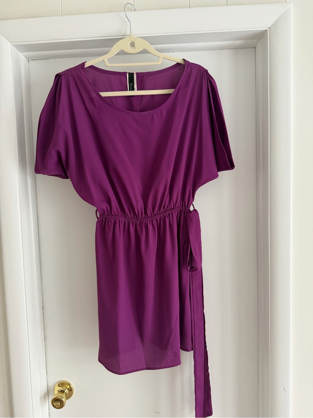 Women’s Purple Elastic-Waist Short Sleeve Dress